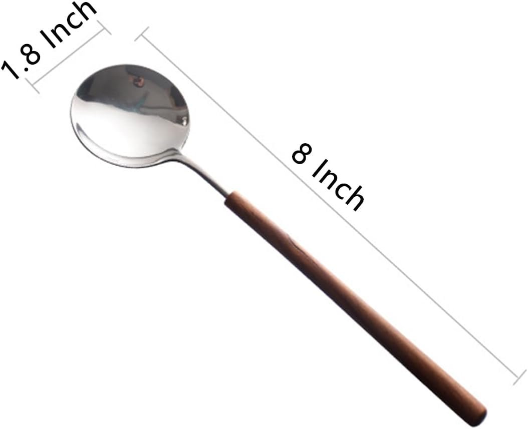 Retro Wooden Handle Spoon,Stainless Steel Serving Tablespoons,Wooden DinnerSpoon,Silver Silverware With Brown Handle,4 Pcs. - Image 2