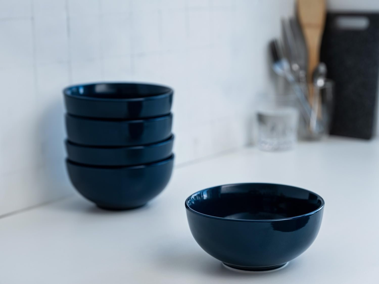 Cereal Bowl, Bowl Set, Ceramic Bowls, Set of 6, Soup Bowl, White Bowl, Microwave, Dishwasher and Freezer Safe, Chip Resistant, for Pasta, Salad, Oatmeal, Deep Interior, 24 (Navy, 6 Inch) - Image 2