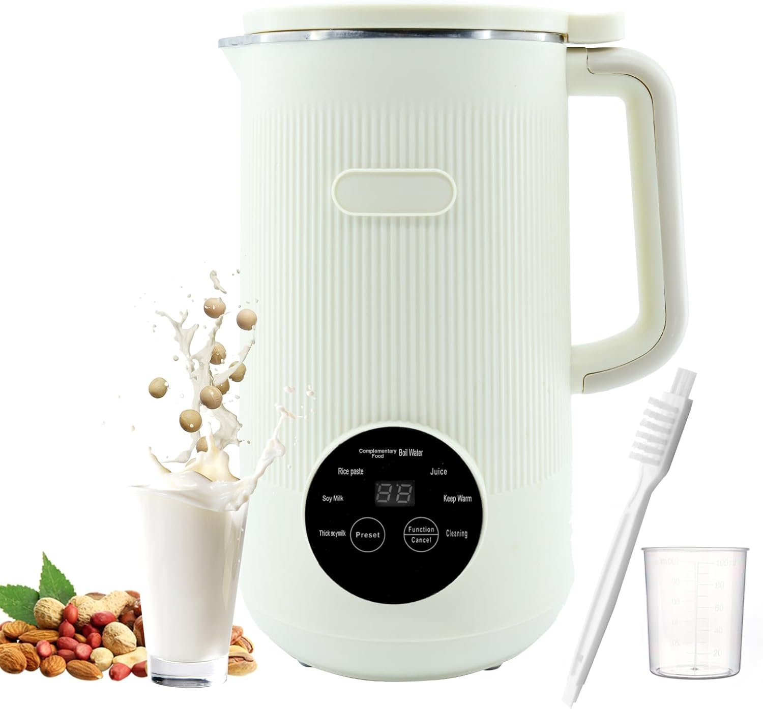 8-in-1 Automatic Soy Nut Milk Maker,40oz Soy Milk Maker for Homemade Almond,Oat,Soy Milk,Rice Paste,Complementary Food,Juice,Milk Maker Machine with Delay Start/Keep Warm/Self Clean/Boil Water (White)