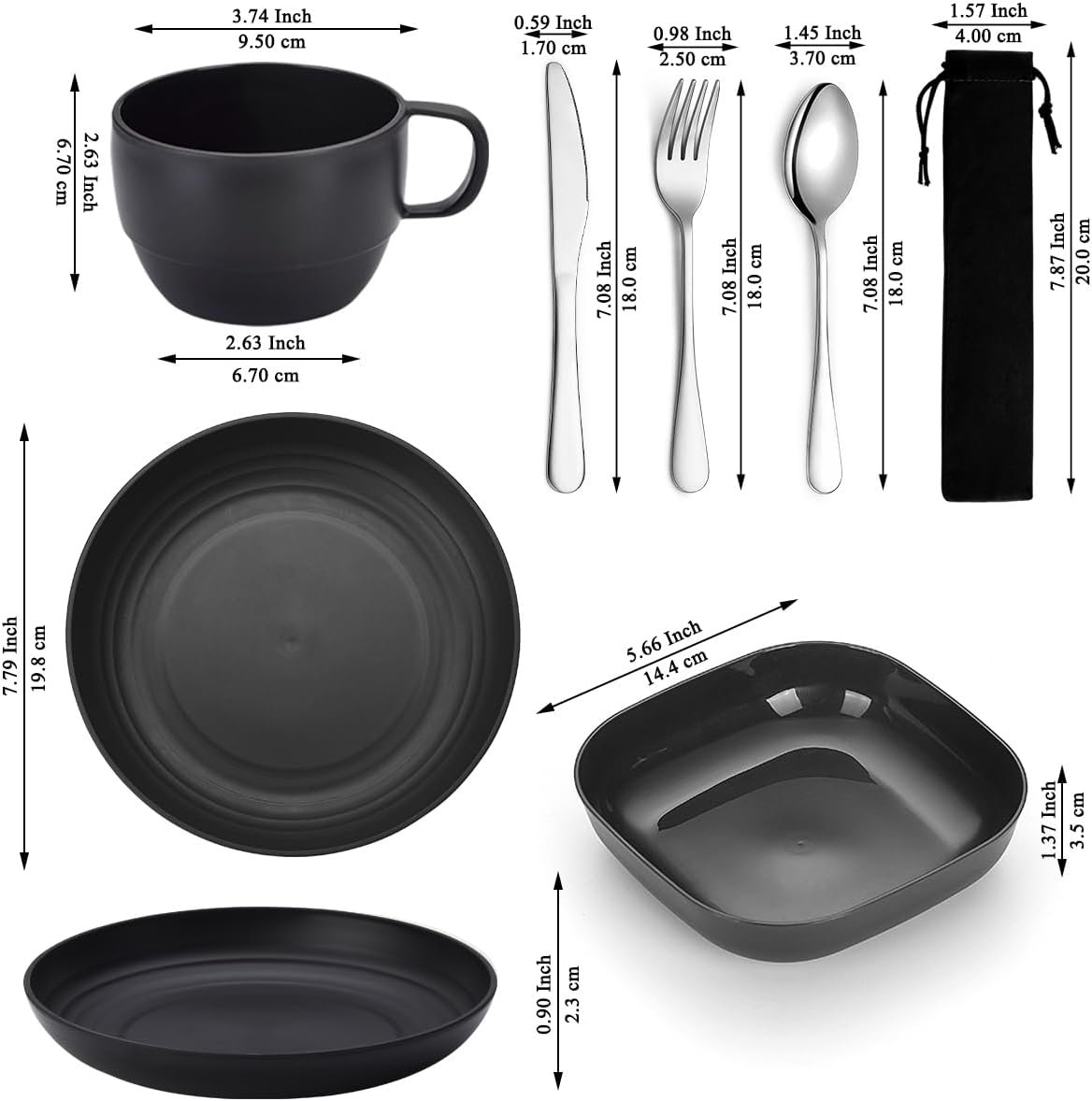 Camping Utensils, Camping Plates and Bowls Set with Coffee Mug, Travel Cutlery Include Spoon, Fork, Knife for Home, Poolside, Outdoor, Picnic, Camp - Image 2