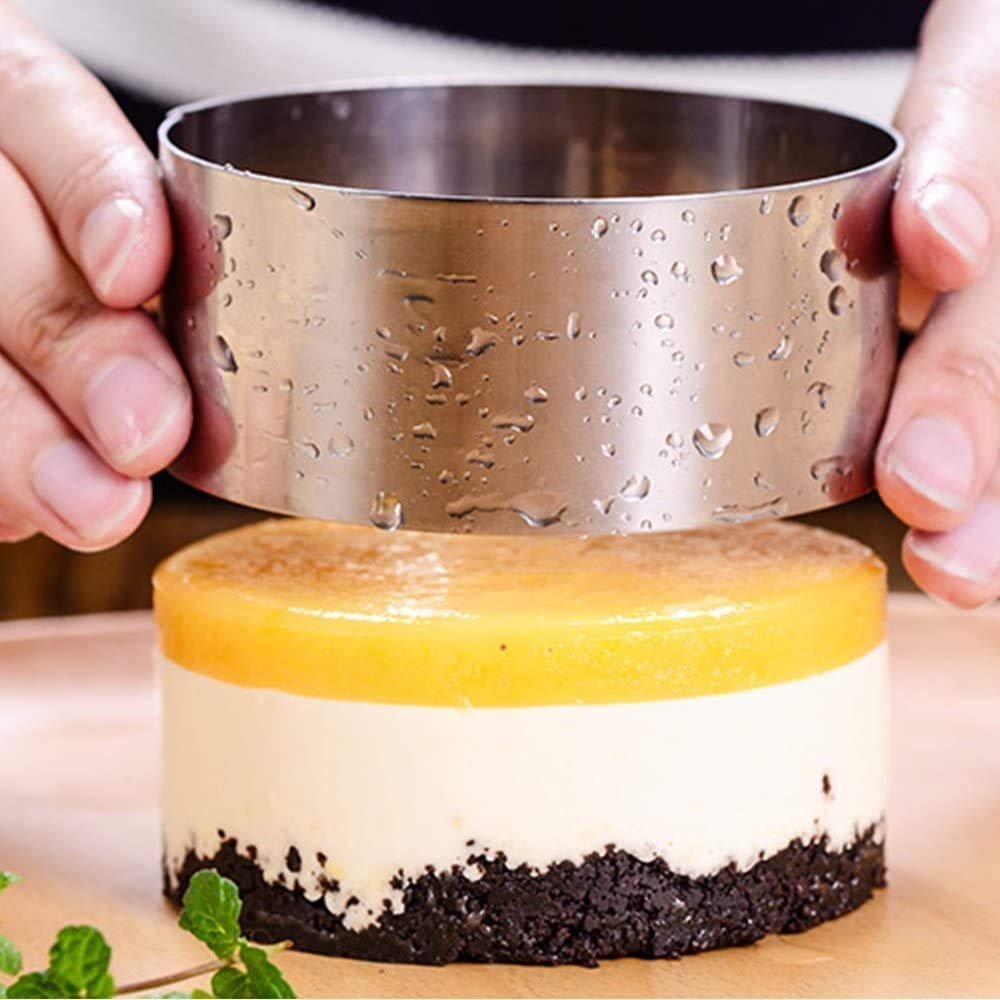 Round Cake Ring Mold, Stainless Steel 3” Cooking Crumpet Rings with 1 Pusher & 4 Food Form, Tuna Tartare Mold for Pancake, Salad, Mousse - Image 2