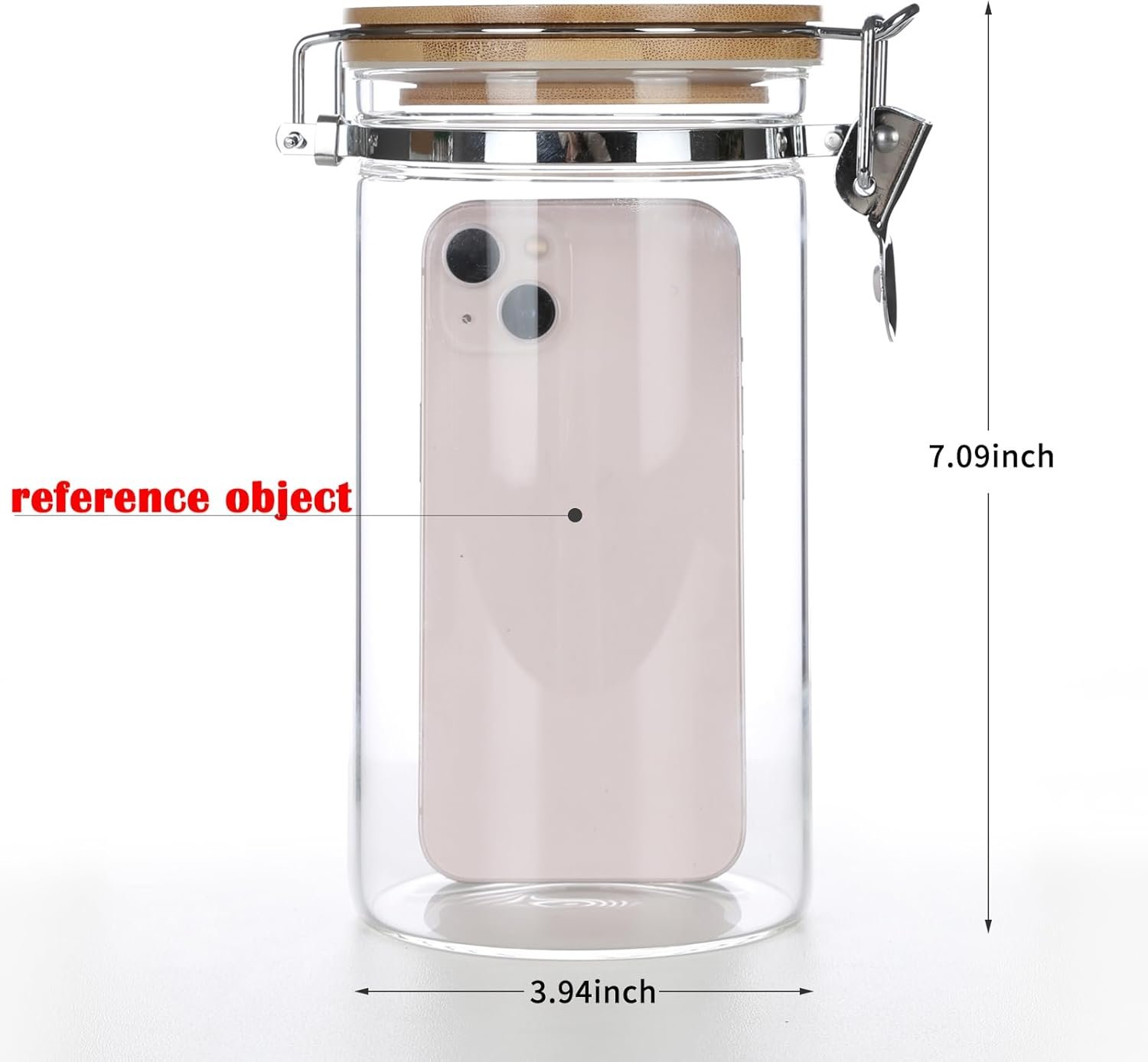 Clear Borosilicate Glass Food Storage Jar Canister Container with Airtight Locking Clamp Bamboo Lid,Coffee Bean,Loose Tea,Nut Container,Sealed Jar Hinged Lid for 16oz Coffee Bean,40 Fluid-oz - Image 2