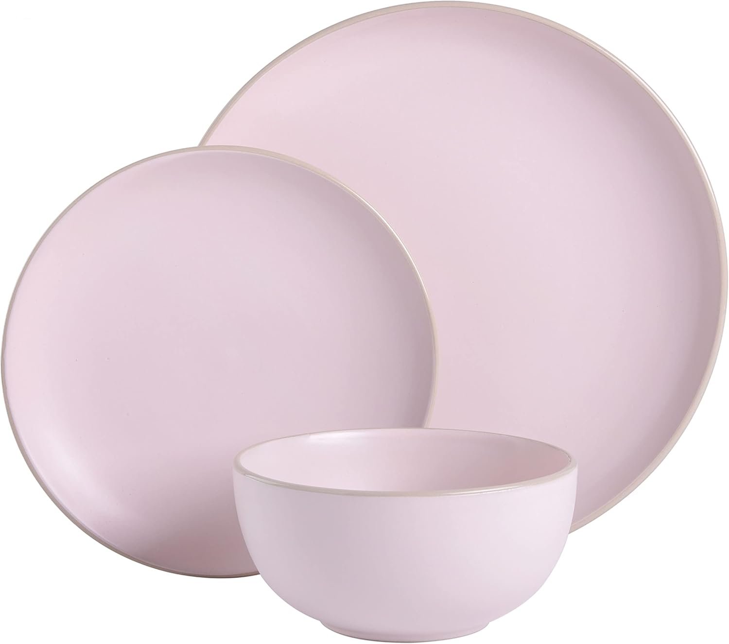 Round Stoneware Dinnerware Set, Service for 4 (12pcs), Pink - Image 2