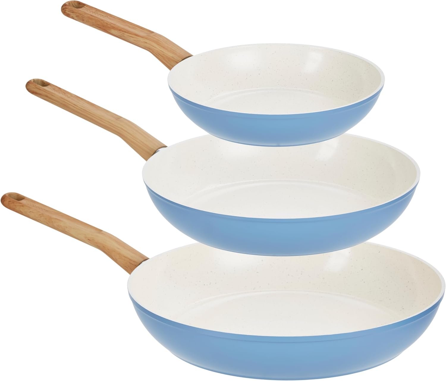 Healthy Ceramic Titanium-Infused 3-Piece Fry Pan Set, Light Blue – Induction Cookware, Nonstick Cooking Pan, Frying Pan Skillet for Eggs, Meats, Vegetables, Sauces, Warming Tortillas