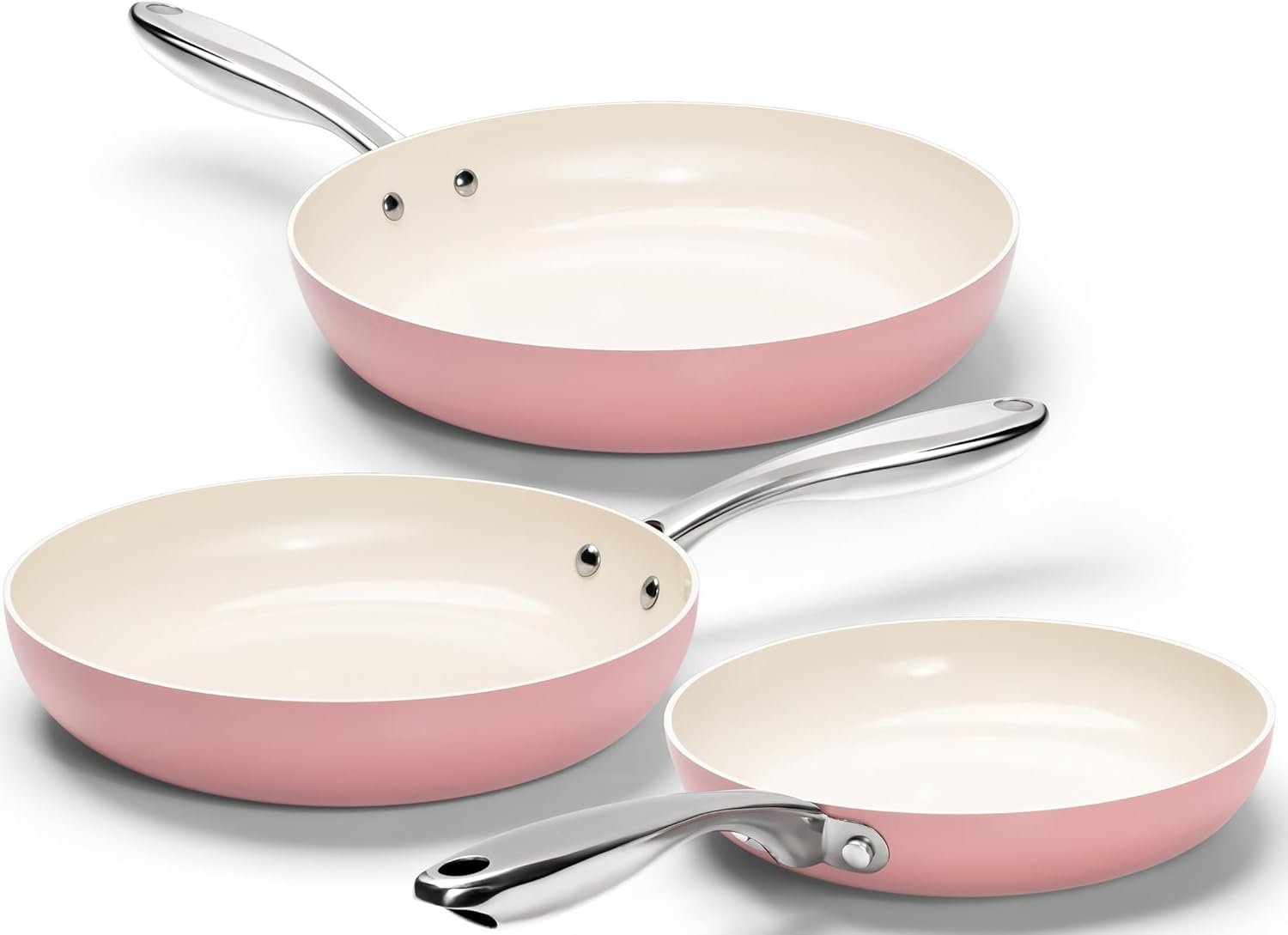 Non Stick Frying Pans Set - Ceramic Frying Pans Nonstick, 8'', 9.5'' & 11'' Nonstick Frying Pan Set, Non-Toxic, Ceramic-Coated, Pink