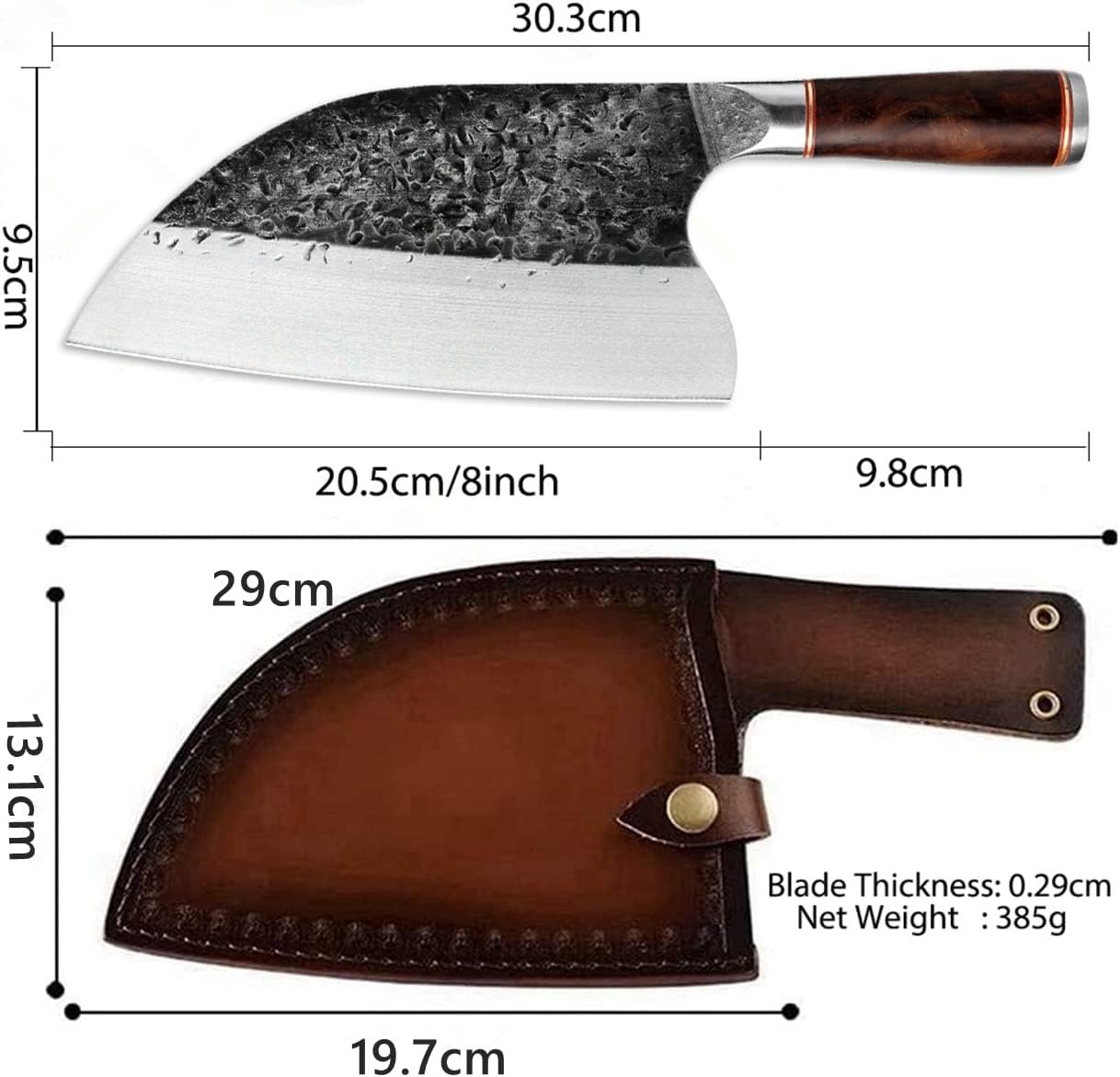 Handmade Forged Serbian Meat Cleaver Knife with Sheath Chef's knvies Full Tang Butcher Knife Outdoor Meat Vegetable Cleaver for Family, or Camping Gift for Dad - Image 2