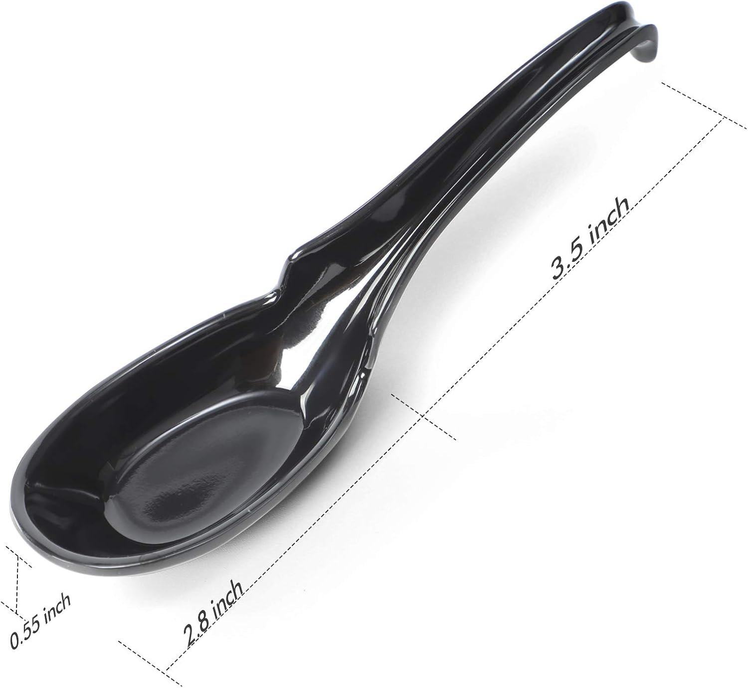 12-piece Asian Soup Spoons, Rice Spoons, Chinese Won Ton Soup Spoon - Notch and Hook Style, Black - Image 2