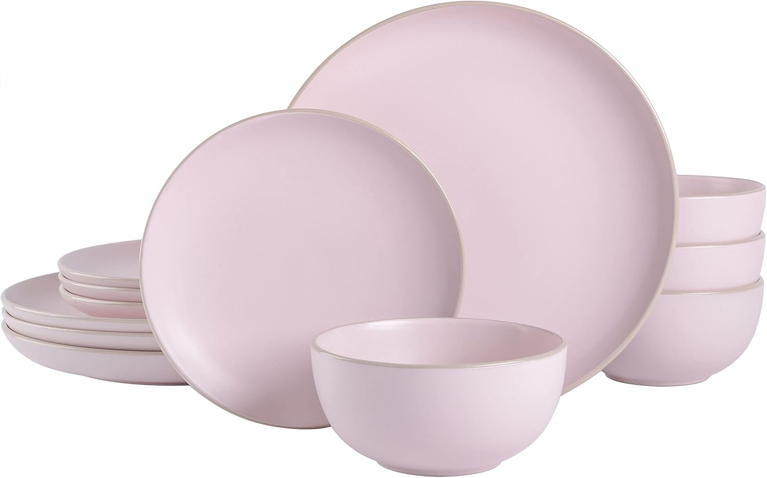 Round Stoneware Dinnerware Set, Service for 4 (12pcs), Pink