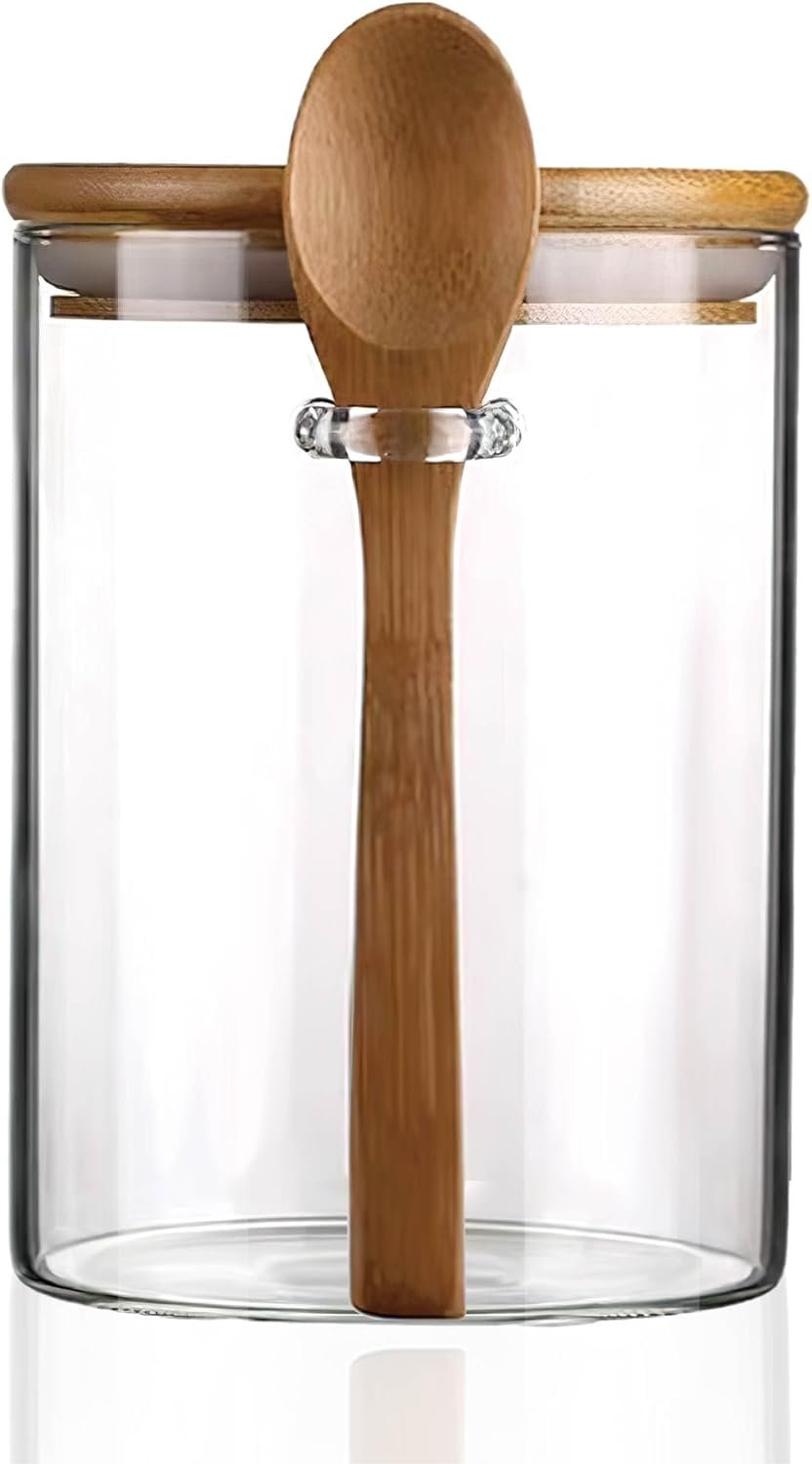 Glass Storage Canister with Wood Scoop (15 oz/450 ml | 1pcs)