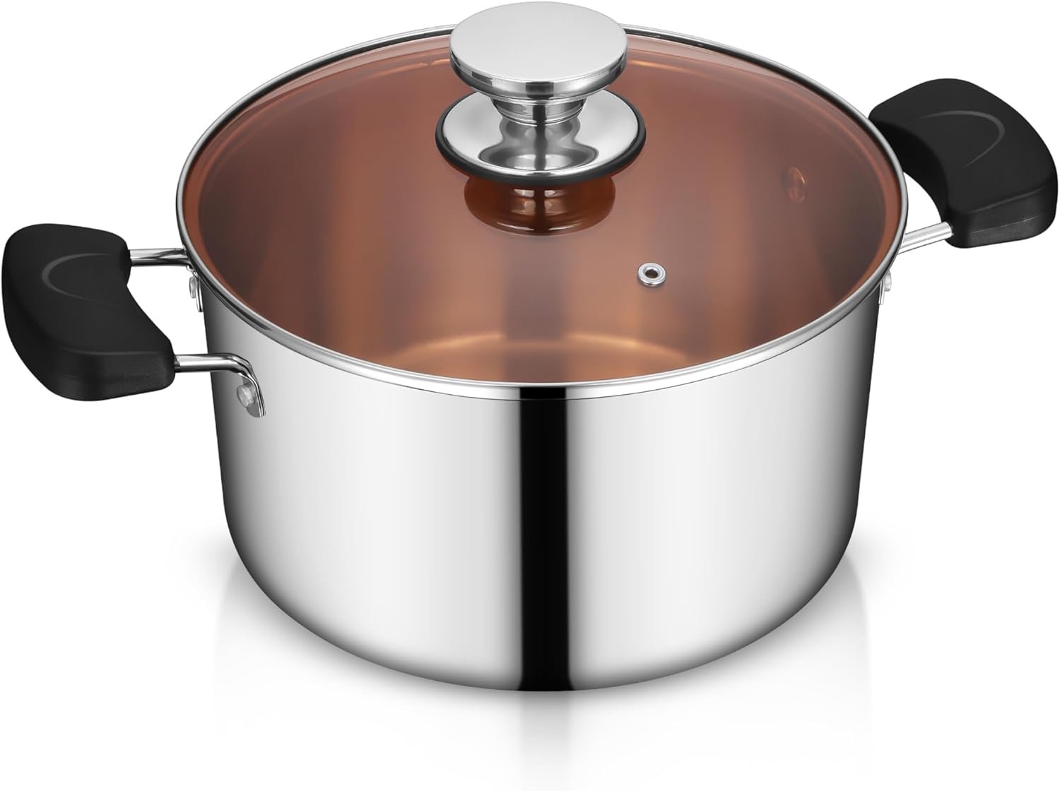 5 Quart Stock Pot, Stainless Steel Tri-ply Stockpot Cooking Pasta Soup Pot with Lid for Induction Gas Electric, Non-toxic & Heavy Duty, Heat Resistant Handles & Dishwasher Safe