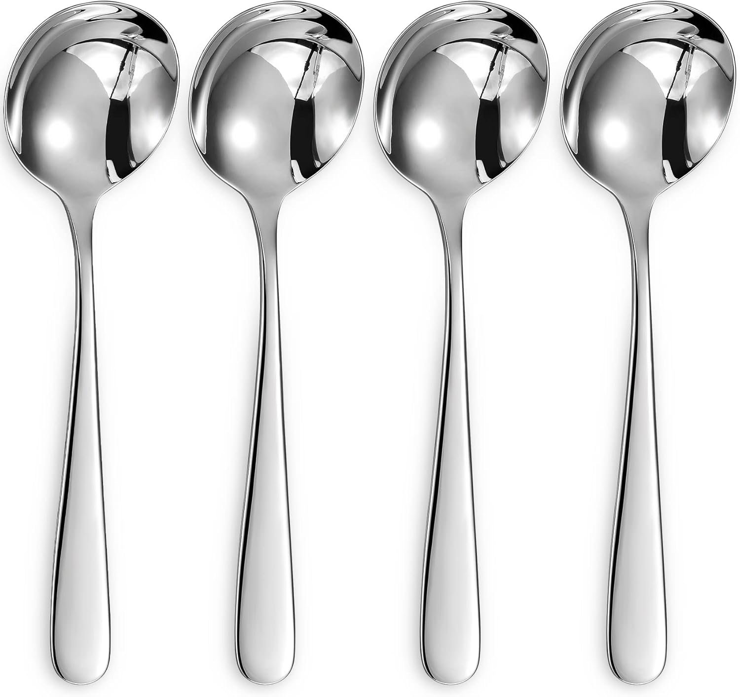 Premium 7" Soup Spoons, 18/10 Stainless Steel, Dishwasher Safe (4)