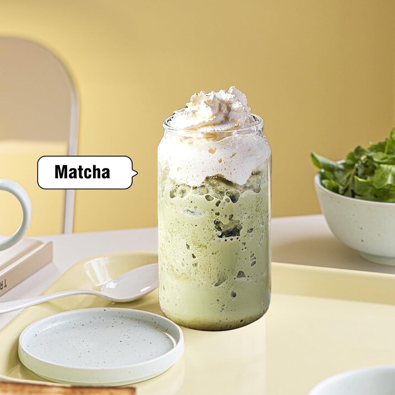 Glass Cups with Lids and Straws 1Pack,Glass Coffee Cups,Glass Cup with Lid for Iced Coffee,Smoothie,Cocktail,Beer,Whiskey,Soda,Matcha,16 Oz Glass Cup with Bamboo Lid,1 Brush - Image 2