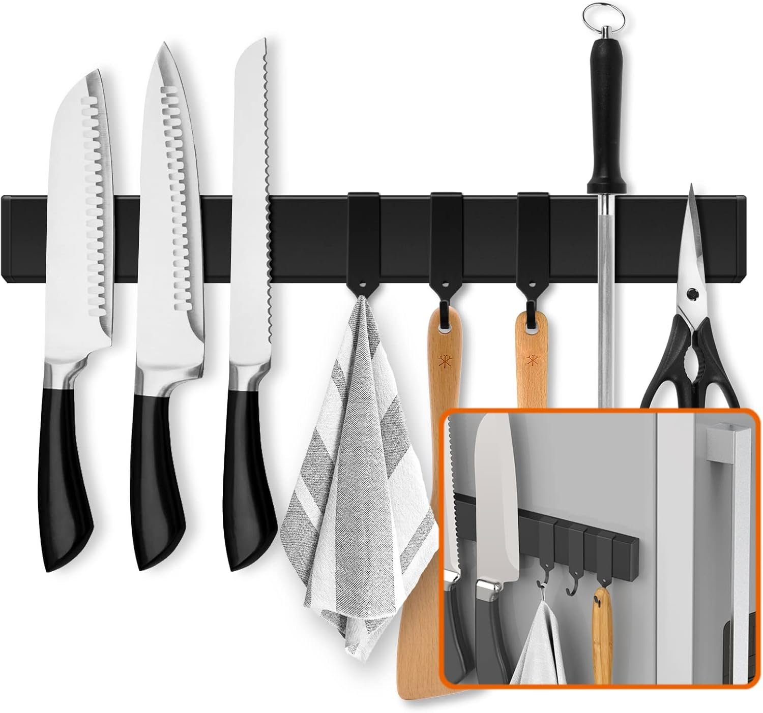 Fridge Applicable 17 Inch Double Sided Magnetic Knife Holder - Stainless Steel Knife Strip With Powerful Magnetic Pull Force - Use as Kitchen Knife Holder, Knife Rack & Tool Holder - Matte Black