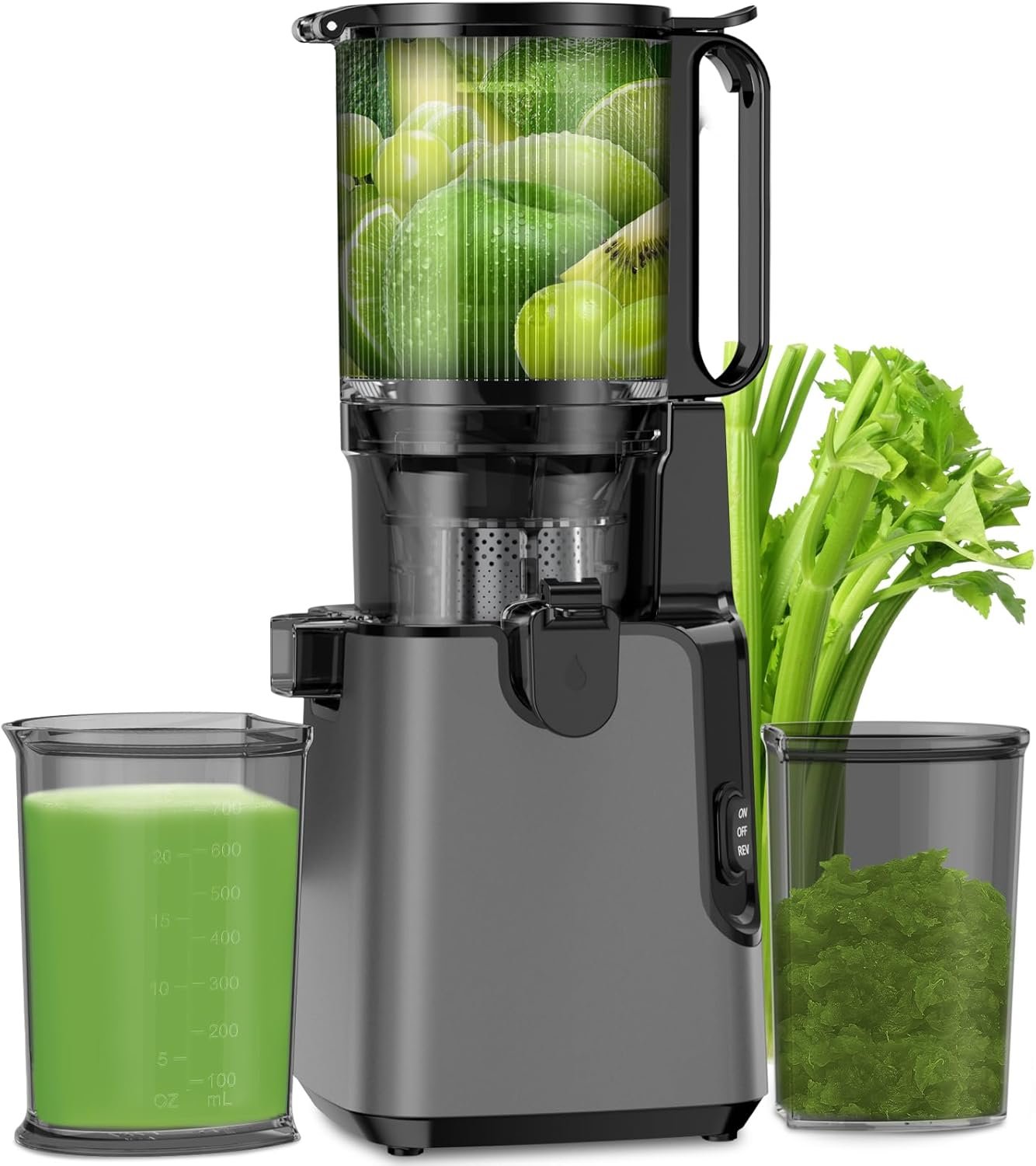 Juicer Machines with 5.8" Extra Large Feed Chute, Cold Press Juicer For Whole Vegetables and Fruits, 350W Professional Slow Masticating juicer Easy to Clean for Batch Juicing (Titanium Gray)