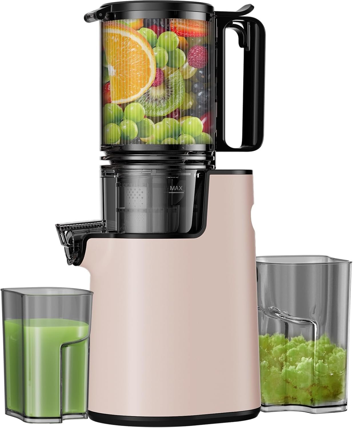 Cold Press Juicer, Masticating Juicer with 5.4" Wide Feed Chute, 350w Slow Juicer Machines Fit Whole Vegetables and Fruits with High Juice Yield, Easy to Clean (Pink)