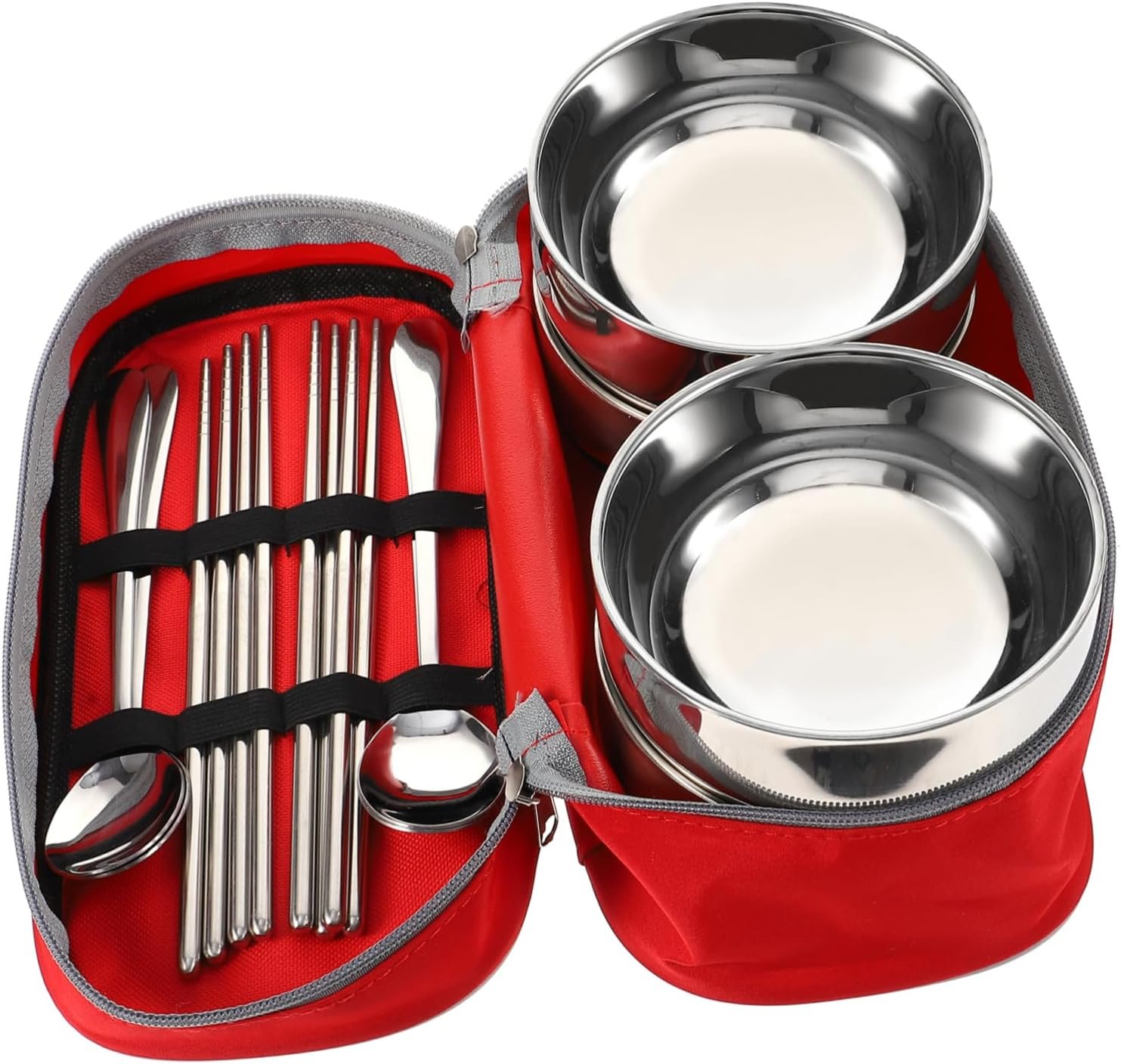 Stainless Steel Chopsticks Spoons Set Portable Travel Cutlery Reusable Tableware Bowl Easy to Clean for Home Travel