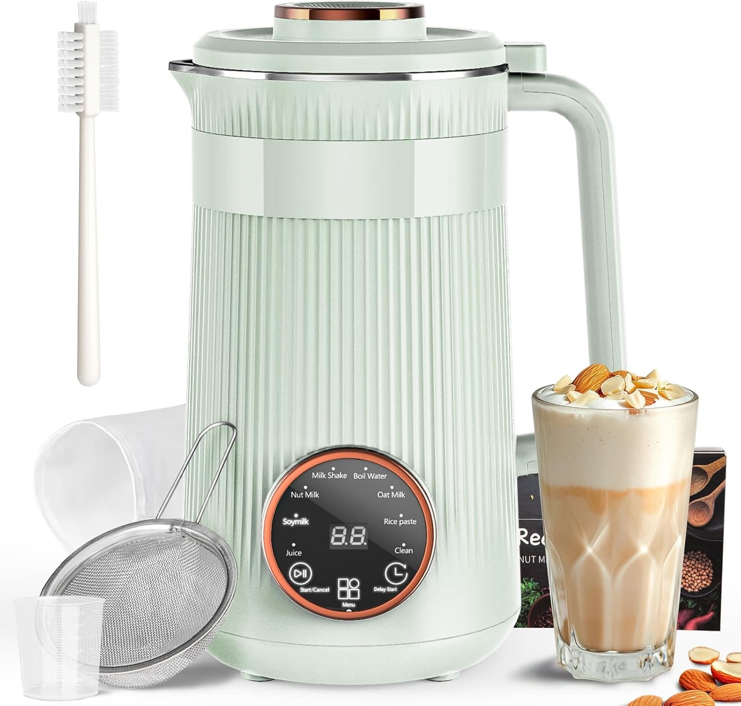 8 in 1 Automatic Nut Milk Maker,35oz Homemade Almond, Oat, Coconut, Plant Based Milks and Non Dairy Beverages, Soy Milk Machine with 10 Blades, 12 Hours Timer/Self-clean/Keep Warm/Boil Water