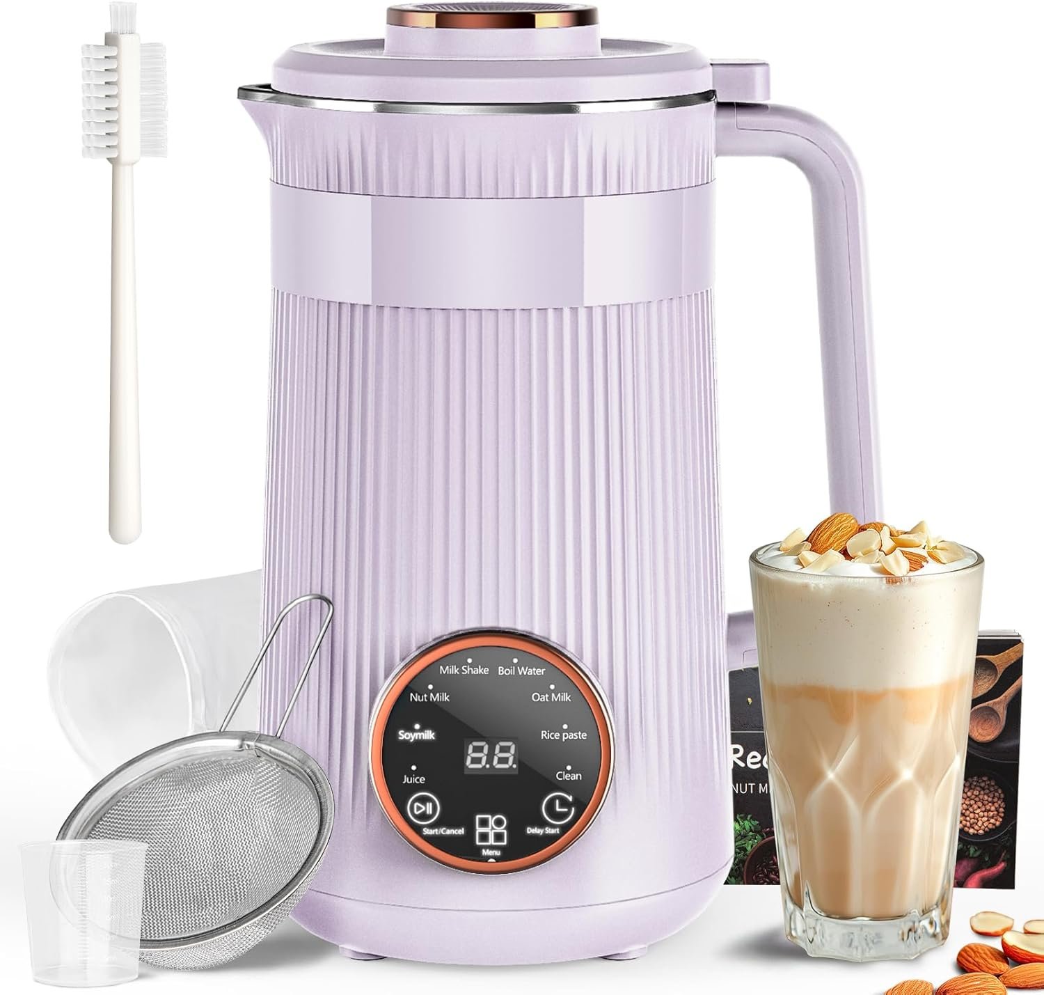 8 in 1 Automatic Nut Milk Maker,35oz Homemade Almond, Oat, Coconut, Plant Based Milks and Non Dairy Beverages, Soy Milk Machine with 10 Blades, 12 Hours Timer/Self-clean/Keep Warm/Boil Water