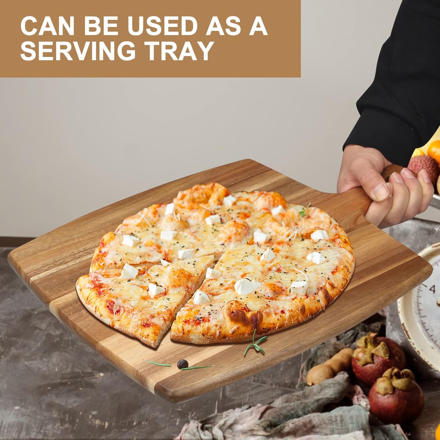 Large Wood Cutting Board with Handle 17"x13" Big Wooden Charcuterie Boards Butcher Blocks Acacia Meat Cutting Boards for Kitchen Bread Cheese Serving Board Carving Chopping Board Charcuterie Board - Image 2