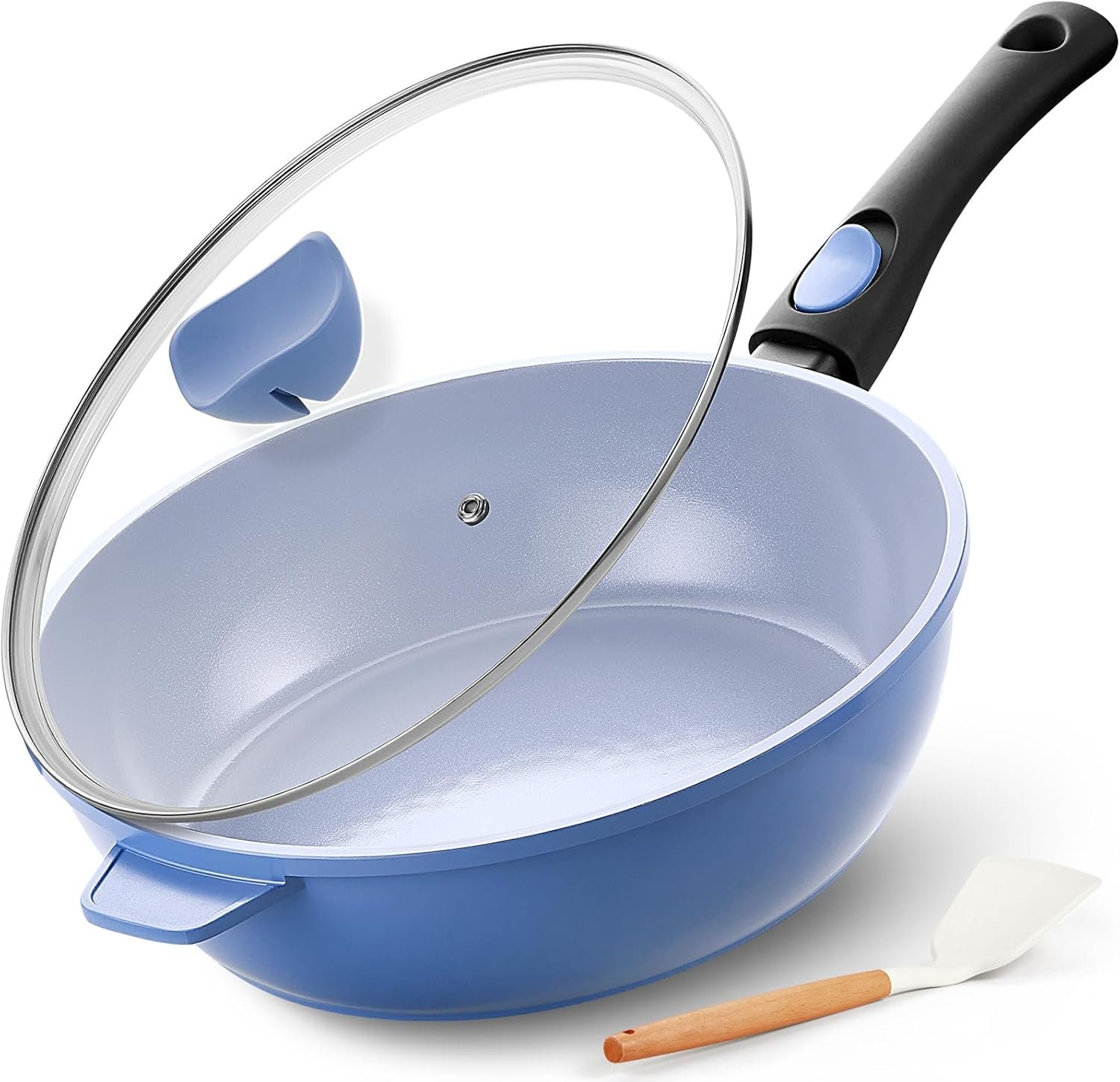 Ceramic Nonstick Deep Frying Pan, 11Inch Nonstick 4Qt Saute Pan with Helper Handle and Lid, Large Skillet Pan Induction Cookware with Detachable Handle, PFAS PFOA & PTFE Free