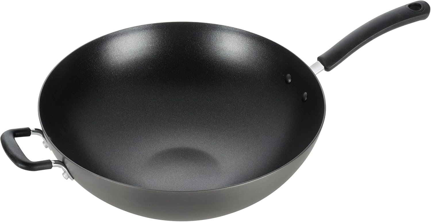 Hard Anodized Nonstick Wok 14 Inch, Oven Broiler Safe 350F, Non Stick Stir-Fry Pan, Cookware, Pots and Pans, Kitchen, Versatile Deep Frying, Sauté, Braise, Stew, Dishwasher Safe, Black