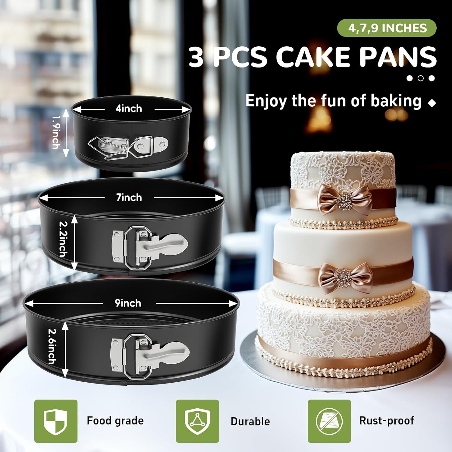 Springform Pan Set of 3 Pcs (4"/7"/9"), Non-stick Cheesecake Pans with Removable Bottom, Round Spring Form Cake Pans Set for Cheesecake, Cheese Cake Pans For Baking - Image 2
