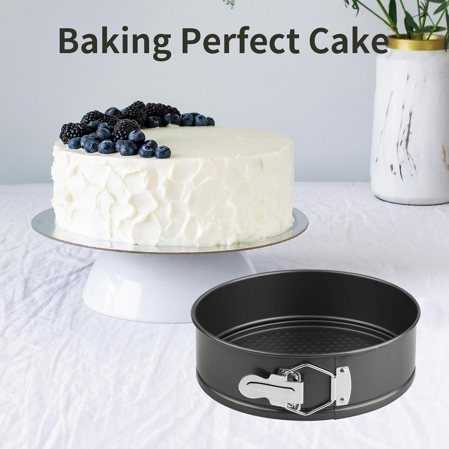 Springform Pan 9" Nonstick - Cheesecake Pan with Removable Bottom, Spring Form Round Baking Cake Mold for Cheesecake or Pie,Bakeware Accessories,Baking -Matte Black - Image 2