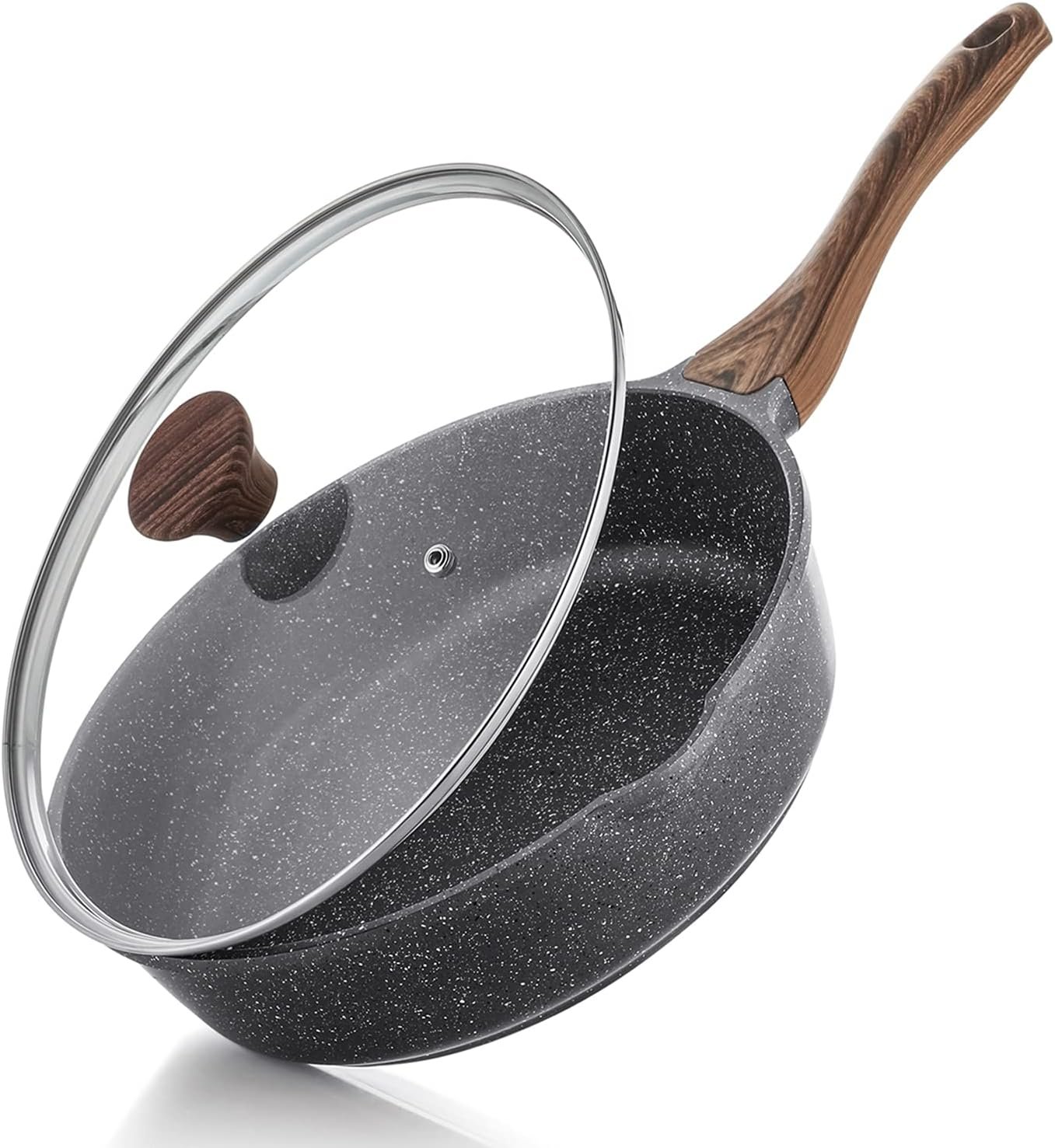 Nonstick Skillet, Deep Frying Pan 10/11/12-inch, Saute Pan with Lid, Stay-cool Handle, Healthy Stone Cookware Cooking Pan, Induction Compatible, Free (10-Inch/3.5QT)