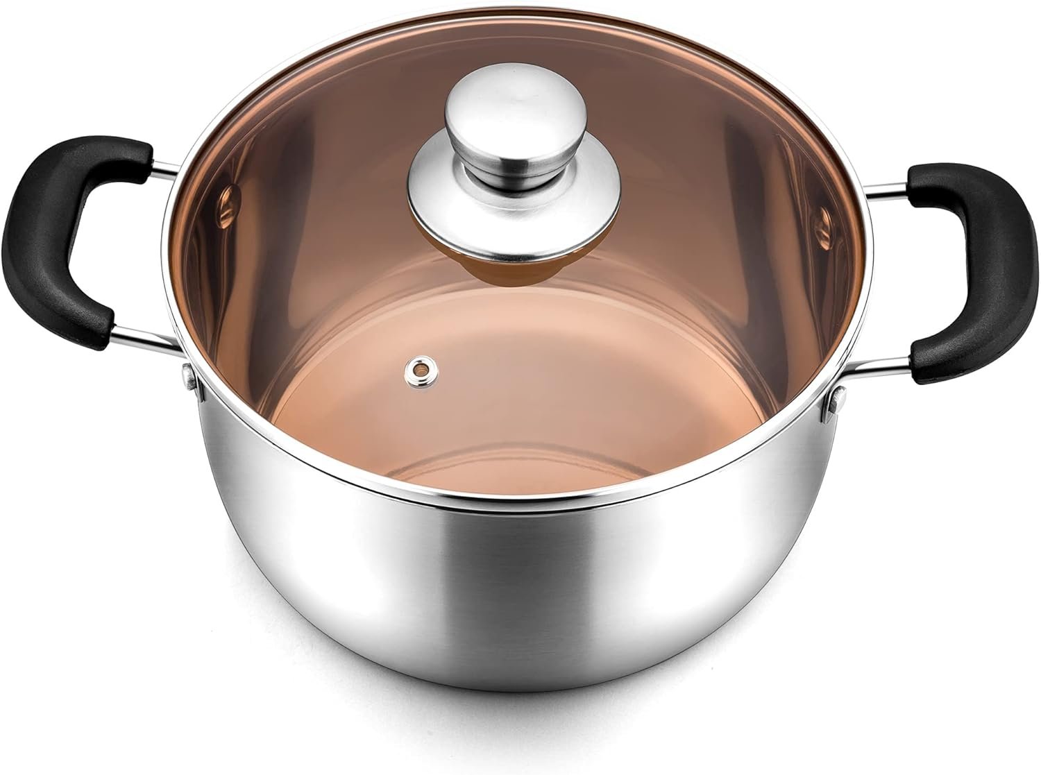 4QT Stock Pot, Stainless Steel Soup Pasta Pot with See-Through Lid, Heavy Duty Stockpot for Strew Simmer Boiling, Heat-proof Handle, Dishwasher Safe