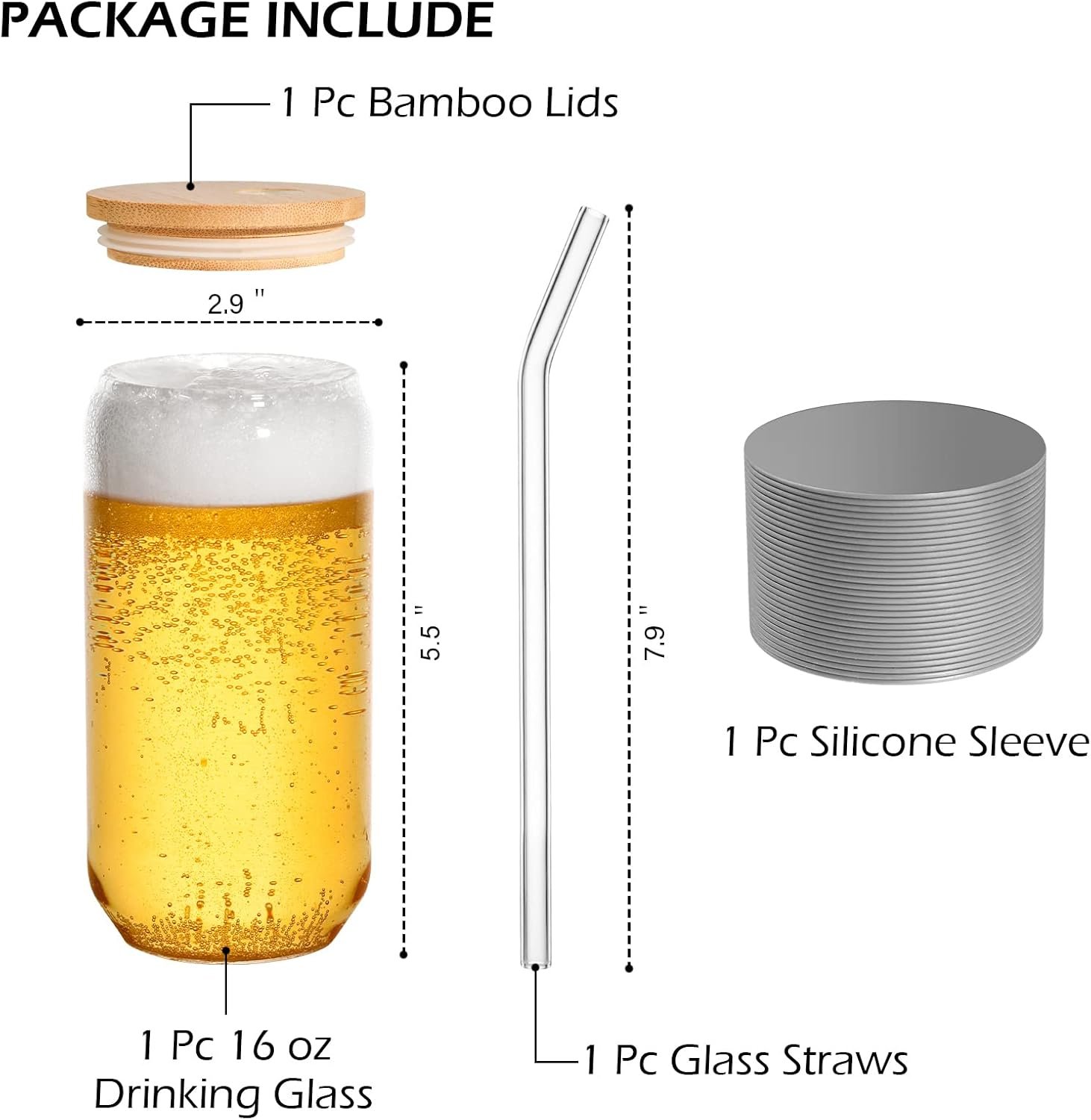 Drinking Glass, 16oz Can Shaped Glasses Cups, Iced Coffee Glasses, Beer Tumbler, for Whiskey, Soda, Tea, Juice, Gift, with Lid, Straw and Sleeve, 1 Pc - Image 2