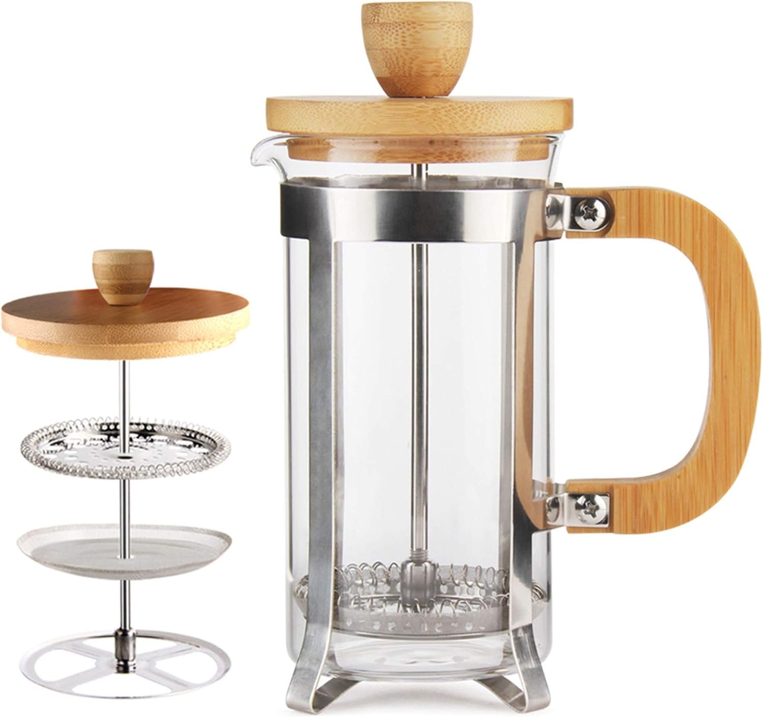 12 oz French Press Coffee/Tea Maker Single Cup Espresso Press Stainless Steel Filter 0.35L High Borosilicate Carafe Durable Bamboo Handle Small Coffee Maker