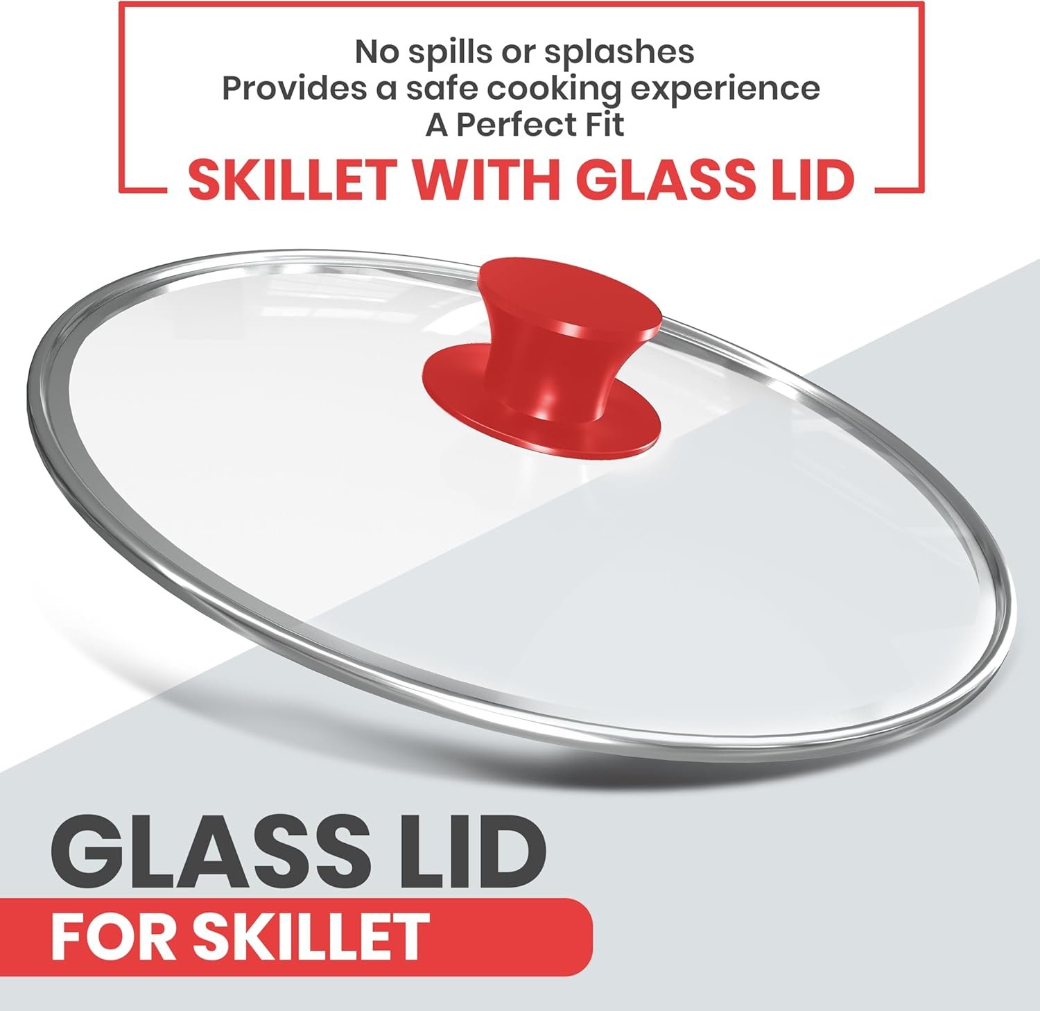 12 inch Saute Fry Pan Pre-Seasoned Cast Iron Skillet With Lid, Frying Pan, Cast Iron Pan, Safe Grill Cookware for Indoor & Outdoor Use - Cooking Gift for Men & Women (Red) - Image 2