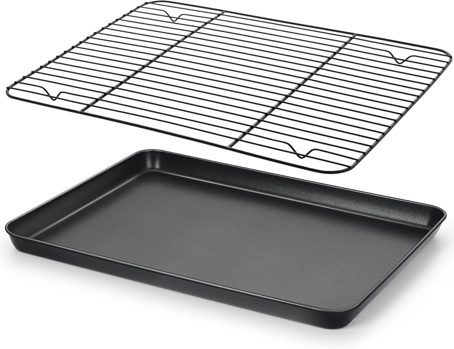 Nonstick Baking Sheet with Rack Set, 16 x 12 x 1 Inch Cookie Sheet Baking Pan with Cooling Rack for Oven, Commercial Grade & Non-Toxic, Easy to Clean