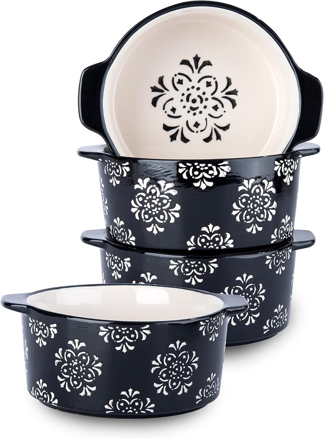Soup Bowls with Handles Soup Crocks Ceramic Soup Mug, 4pcs Onion Soup Crocks Oven Safe, Nonstick Soup Mugs for kitchen, 21 Ounces, Soup Bowls Set