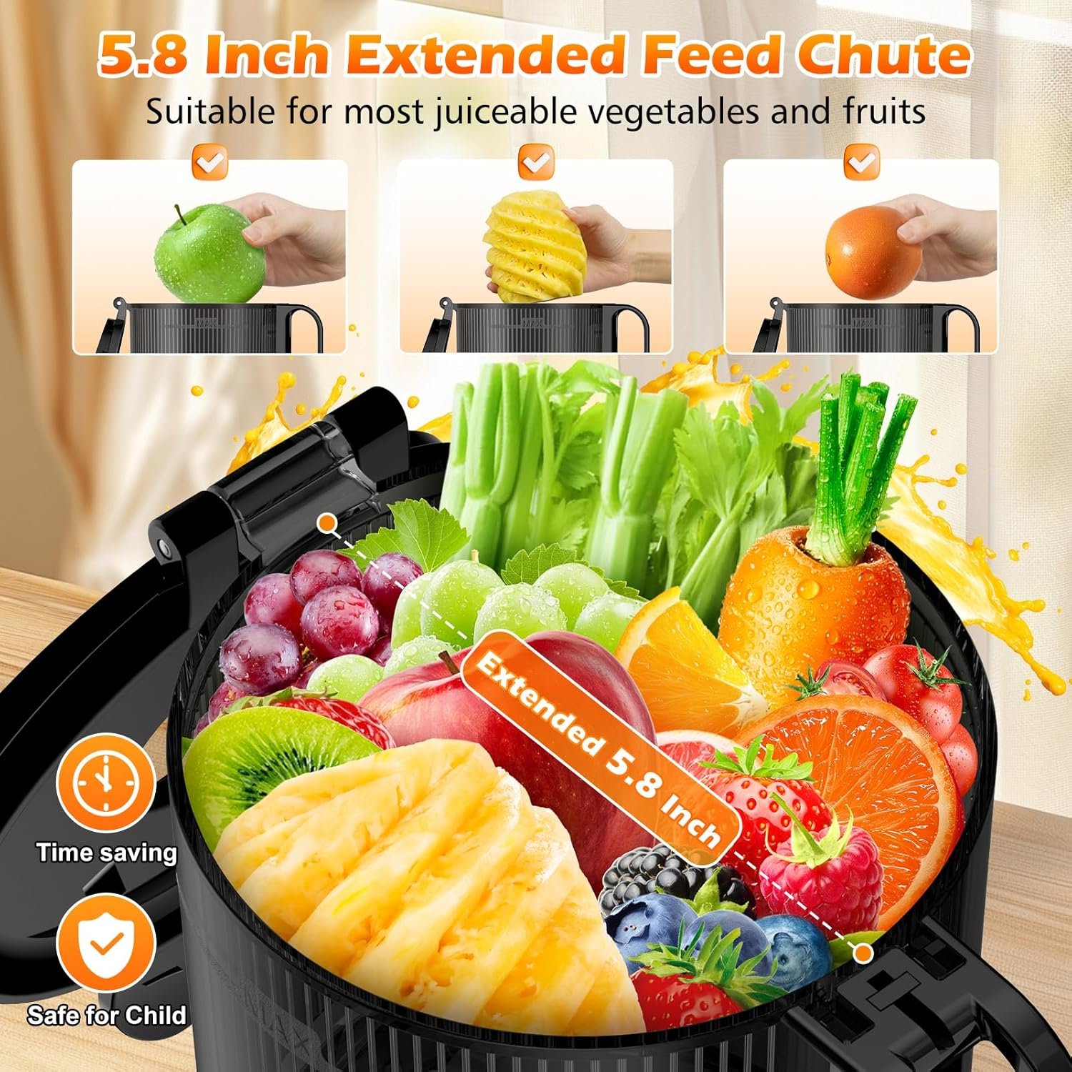 Juicer Machines with 5.8" Extra Large Feed Chute, Cold Press Juicer For Whole Vegetables and Fruits, 350W Professional Slow Masticating juicer Easy to Clean for Batch Juicing (Titanium Gray) - Image 2