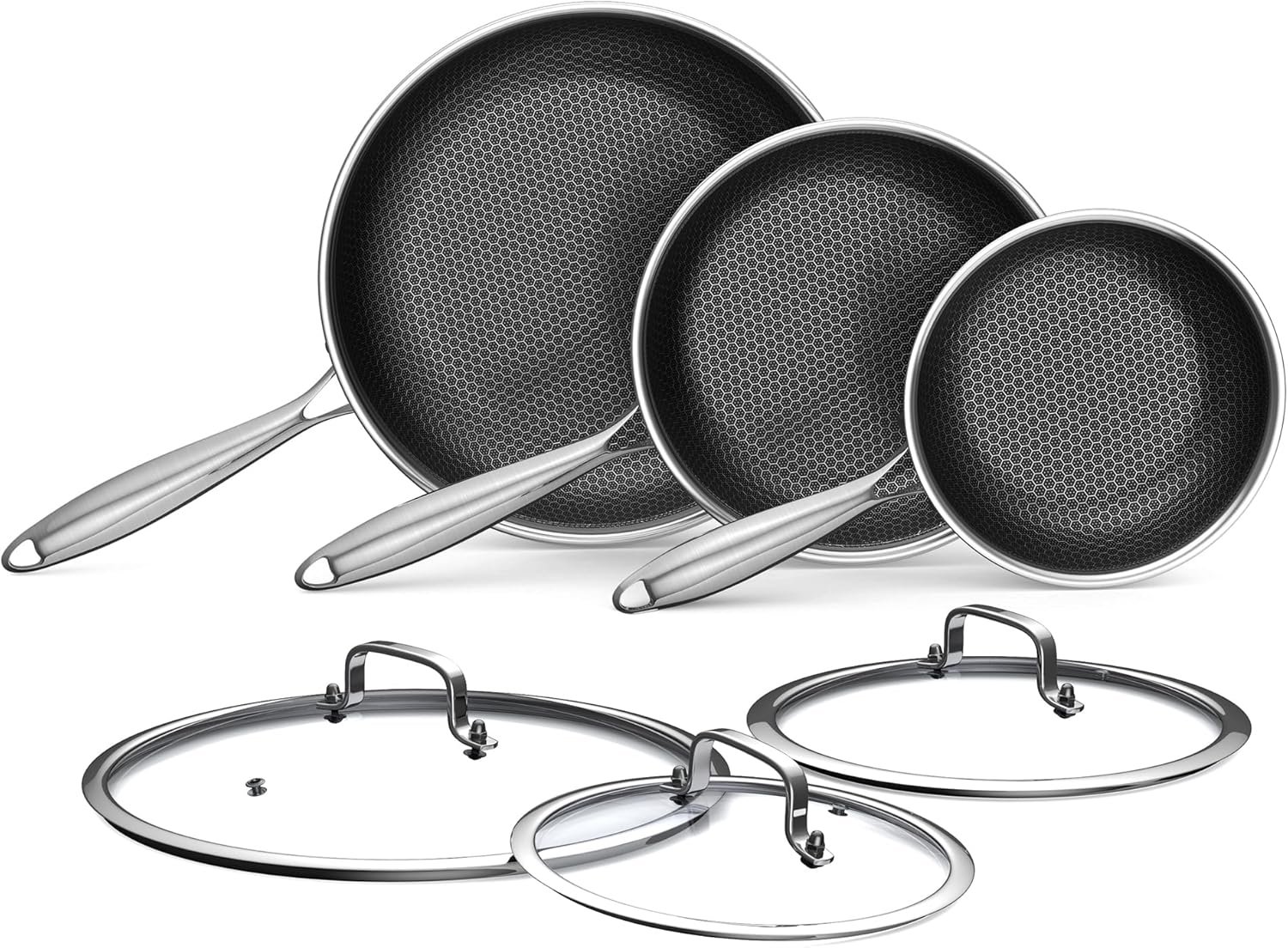 Advanced Nonstick Ceramic Cookware Set - Hybrid Tech, 8,10,12 Inch Frying Pans with Lids, PFAS-Free, Compatible with All Cooktops - Image 2