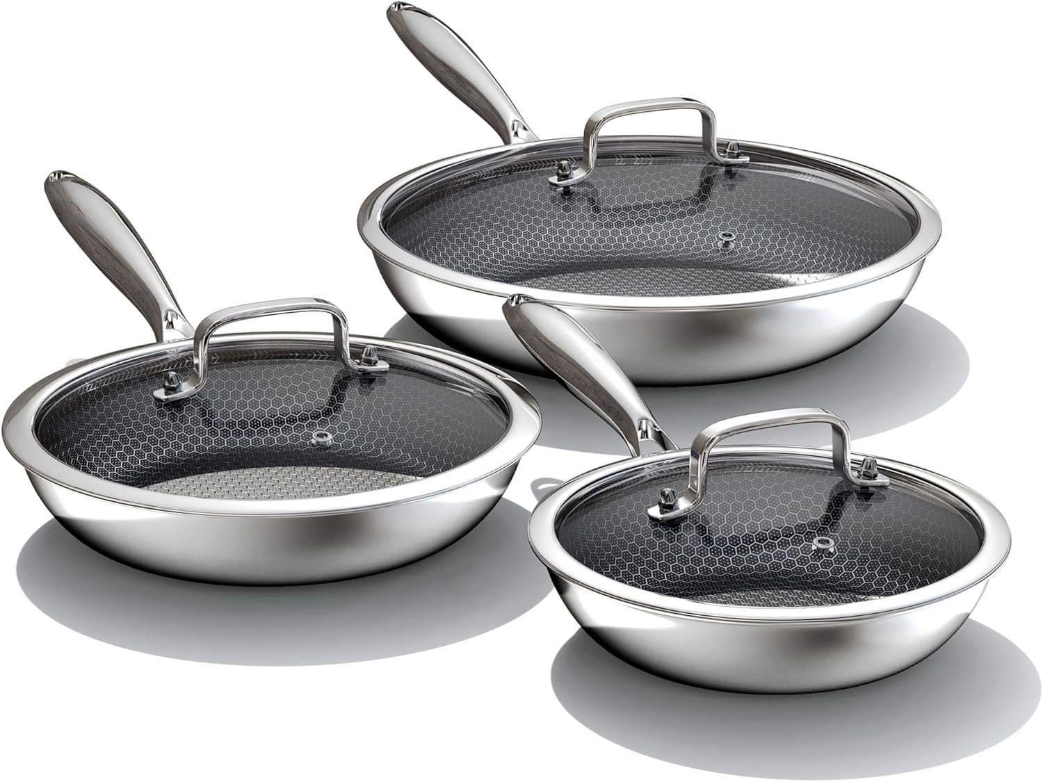 Advanced Nonstick Ceramic Cookware Set - Hybrid Tech, 8,10,12 Inch Frying Pans with Lids, PFAS-Free, Compatible with All Cooktops