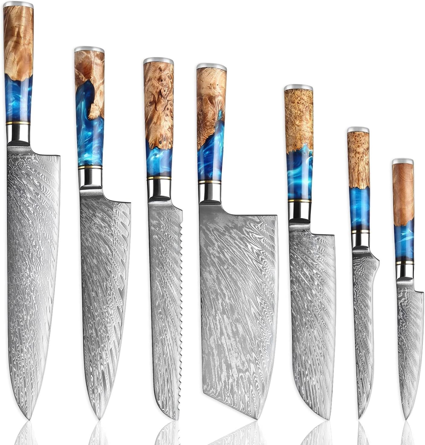 7-Piece Kitchen Knife Set - Collection - 67-Layer ese VG10 Steel - Chef's Knife, Cleaver, Santoku, Bread, Boning, & More