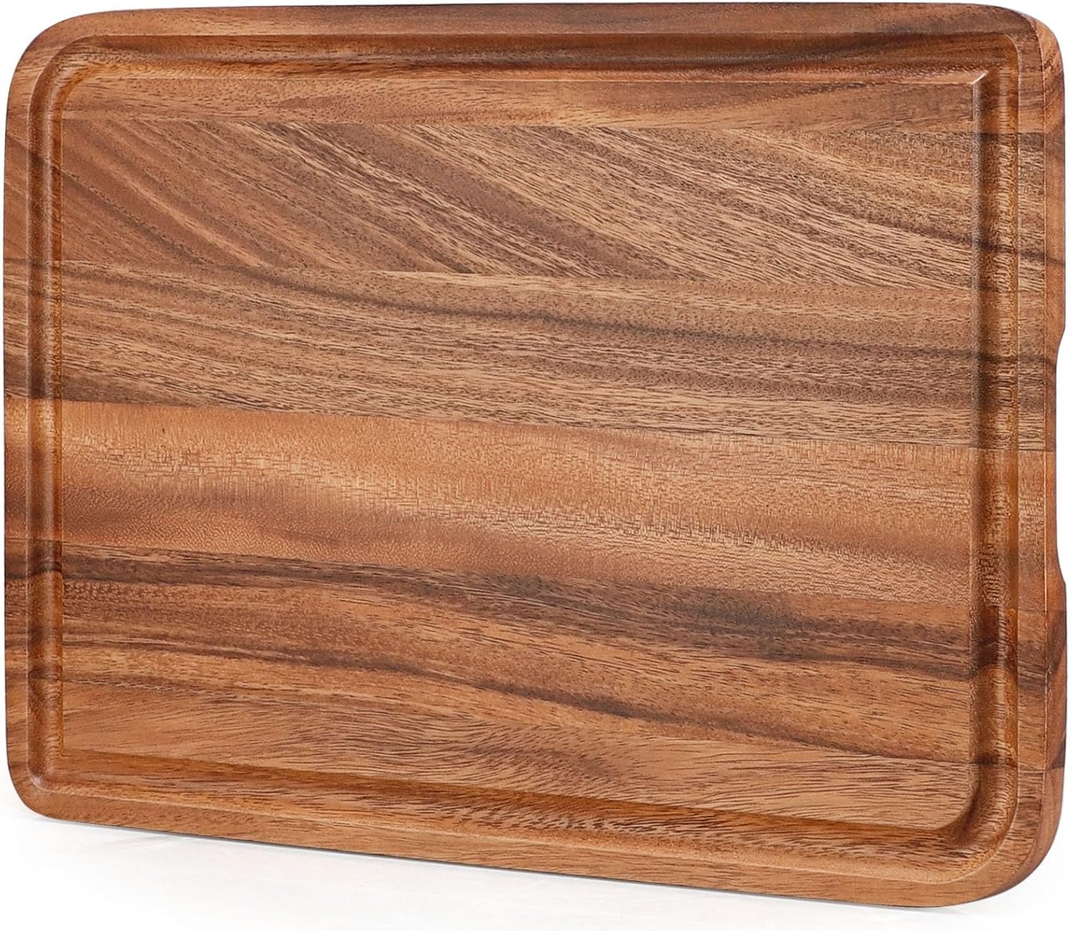 Acacia Wood Cutting Board for Kitchen - Organic Wooden Chopping Serving Board with Deep Juice Groove for Meat (Butcher Block) Veggies, Fruit and Cheese, 17 x 12"