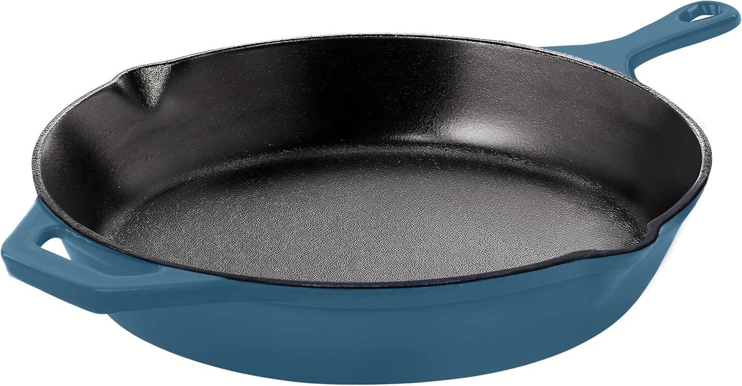 Saute Fry Pan - Chefs Pan, Pre-Seasoned Cast Iron Skillet - Frying Pan 12 Inch - Safe Grill Cookware for Indoor & Outdoor Use - Cast Iron Pan - Cooking Gift for Men & Women (Teal)