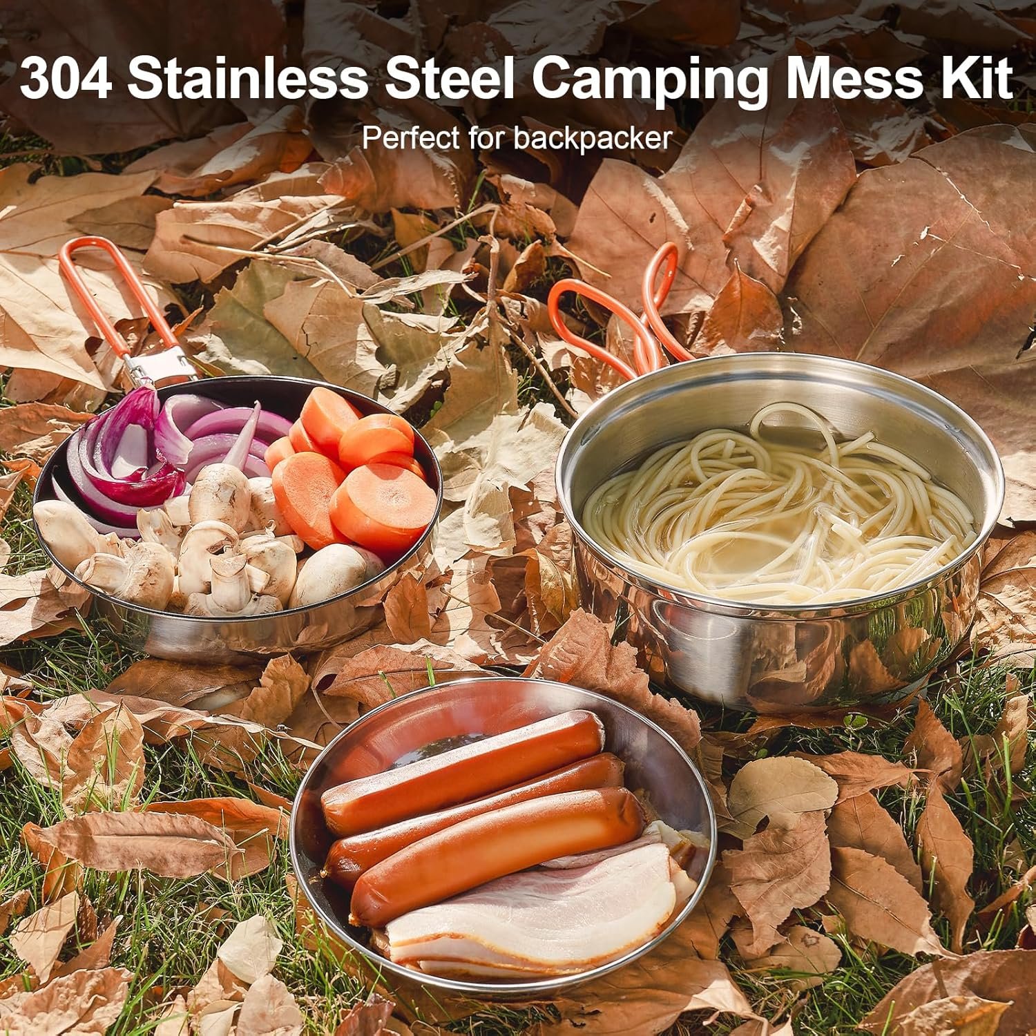 10pcs Stainless Steel Camping Cookware Camping Pot and Pan Set with Portable Camping Stove Camping Mess Kit with Plates Bowls Forks Knives Spoons for Hiking Backpacking and Picnic - Image 2