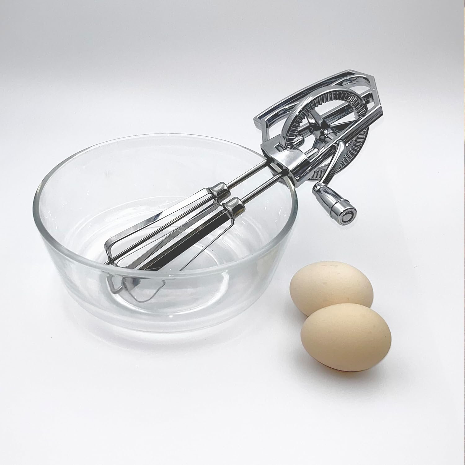 Manual Egg Beater Hand Crank Double Head Stainless Steel Whisk (1, Silver, Small)