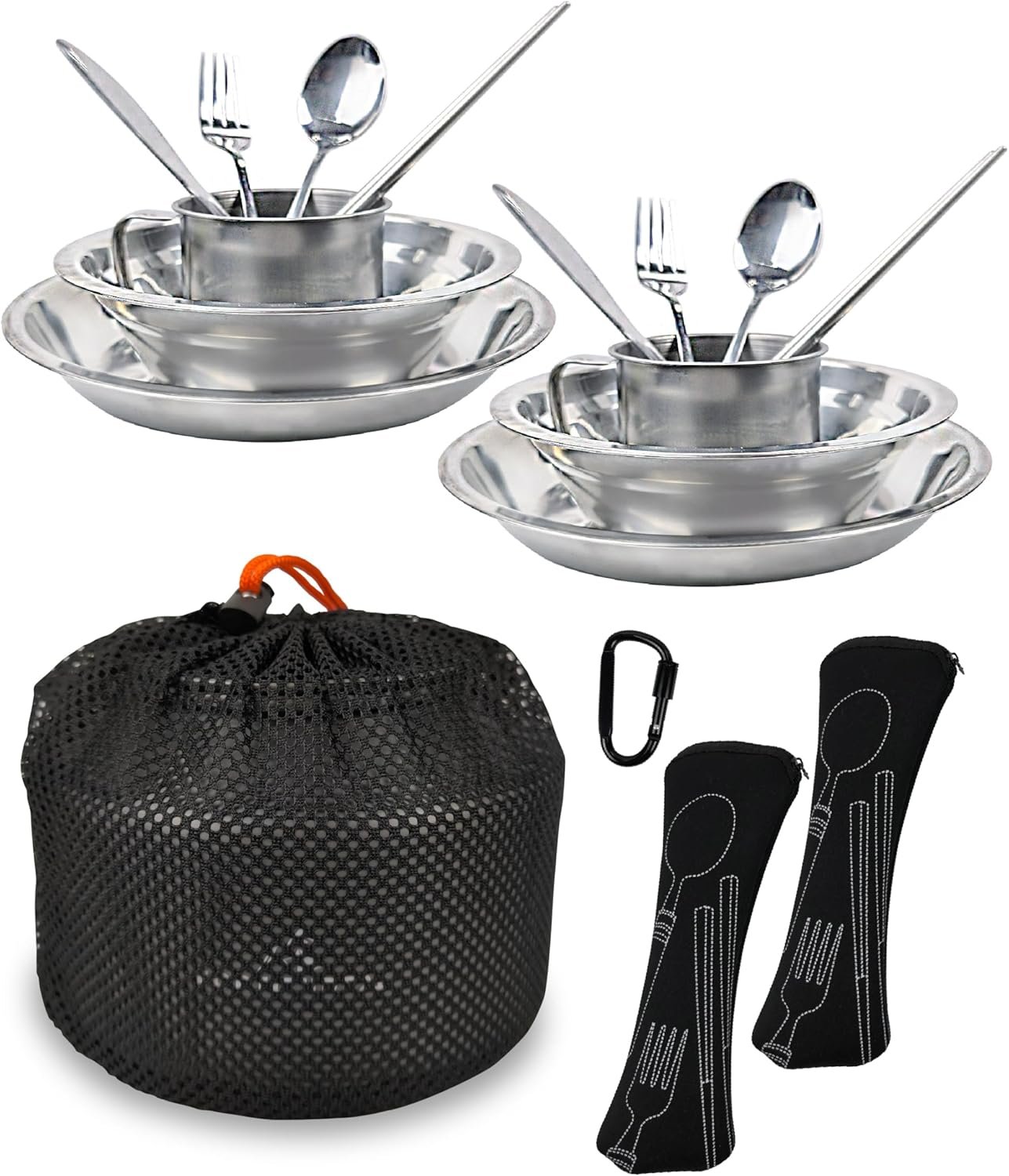 Stainless Steel Camping Mess Kit - Person's Complete Picnic & Camp Dish Set, Includes Plate, Bowl, Cup & Utensils
