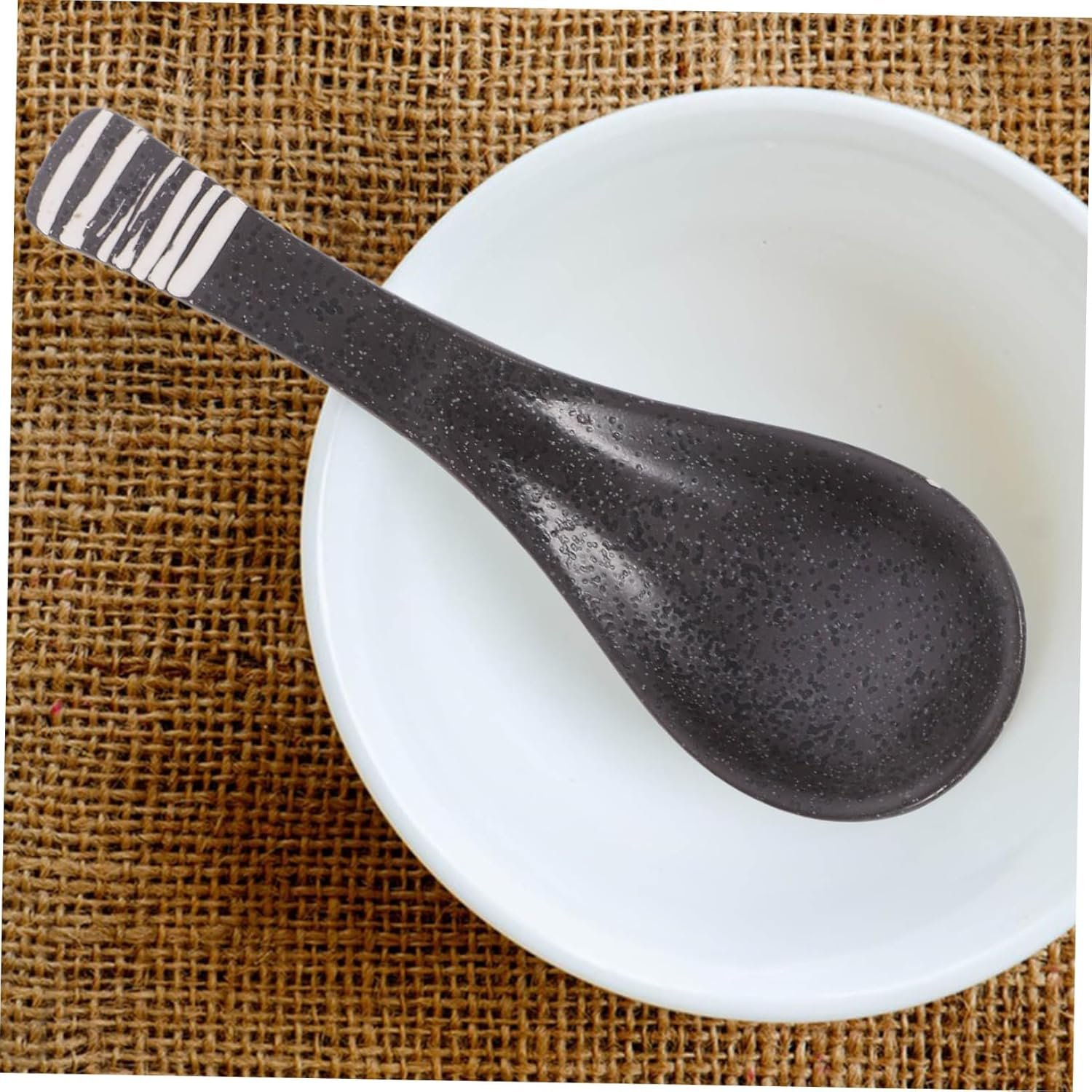 2 Pack of Elegant Ceramic Soup Spoons - Long Handle Asian Style Ramen and Rice Spoons for Serving Soup - Pho Noodles and More in Home Kitchen or Restaurant Black - Image 2