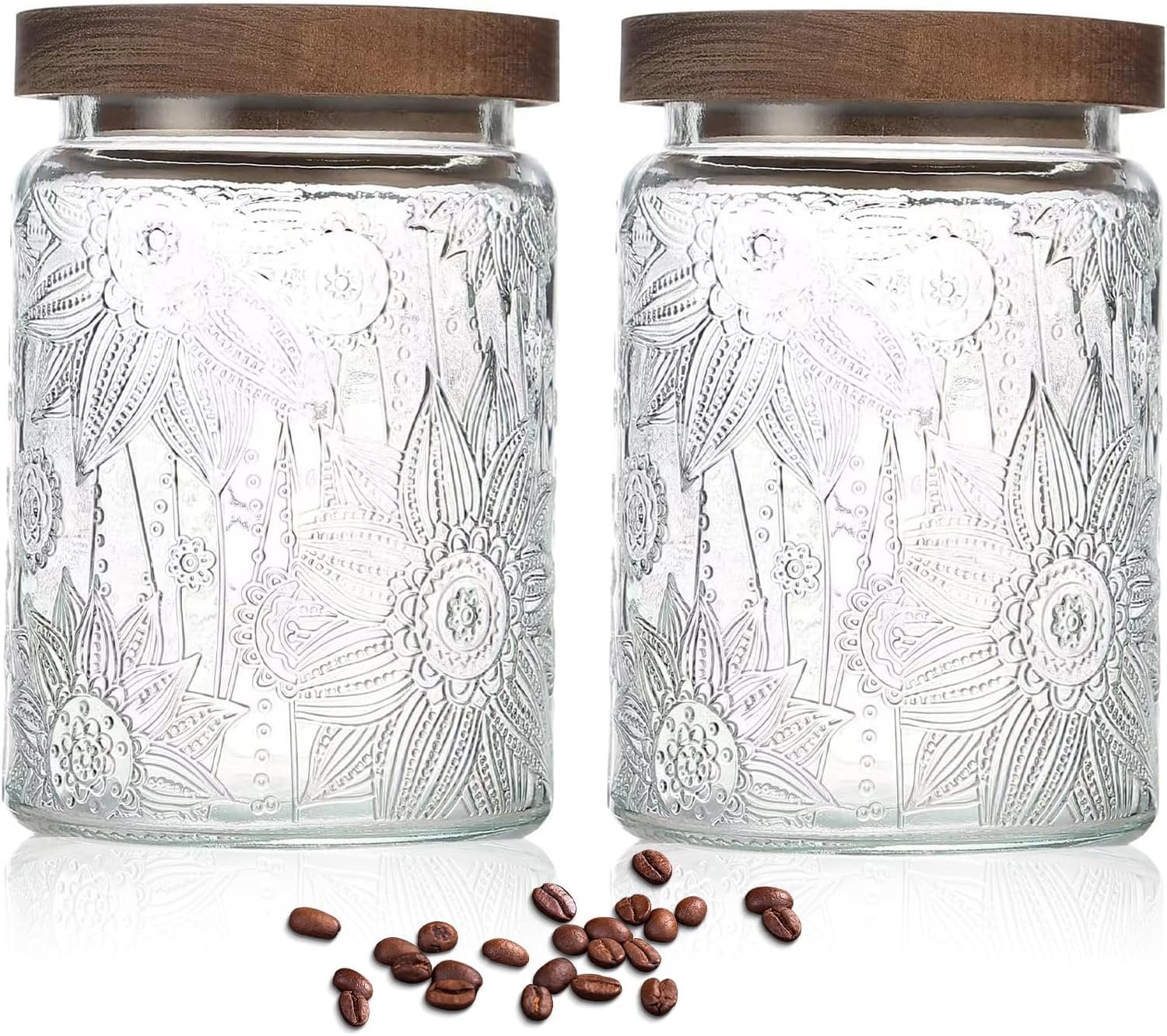 24 OZ Airtight Glass Storage Jar with Bamboo Lid - Vintage Glass Jar Vintage Food Containers Canisters Set for Kitchen Counter & Pantry - Ideal for Sugar, Flour, Coffee, Tea, Candy, Oats, Cereal - Image 2