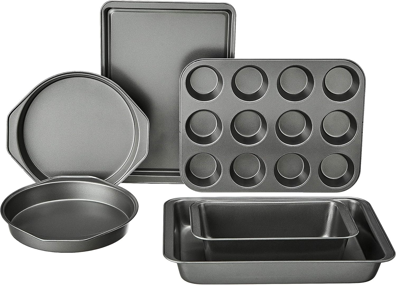 6 Piece Nonstick, Carbon Steel Oven Safe Bakeware Set with Cake, Muffin, Cookie, and Loaf Pans, 6 Piece, 16.25 x 11.75 x 6.25 inches